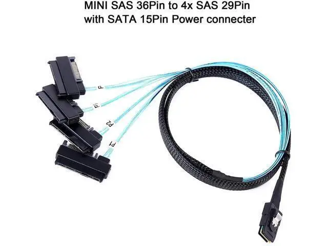 Alt view image 2 of 5 - Aomoproing Mini-SAS to SAS Cable: 0.5M SFF-8087 to SAS SFF-8087 to SFF-8482 x4 with SATA-Power Adapter Cable (1.6FT)