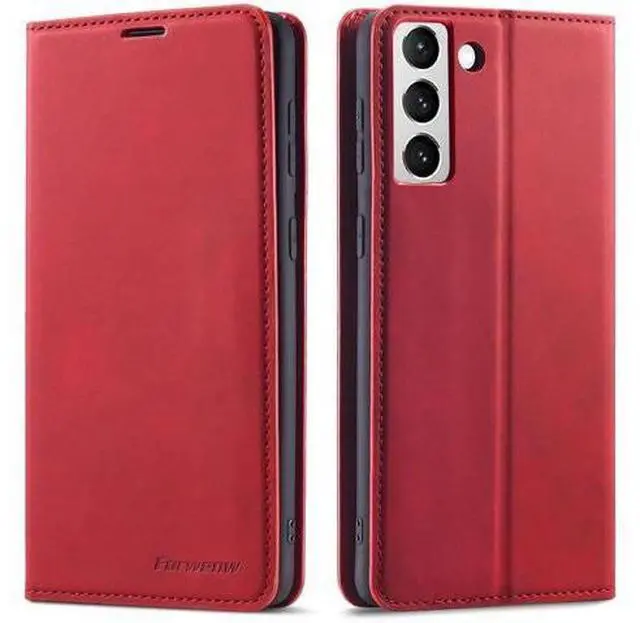 Main image of Case for Samsung Galaxy S25 5G 6.2 inch Premium PU Leather Phone Cover with Card Holder Stand, Shockproof Flip Wallet Cover Red