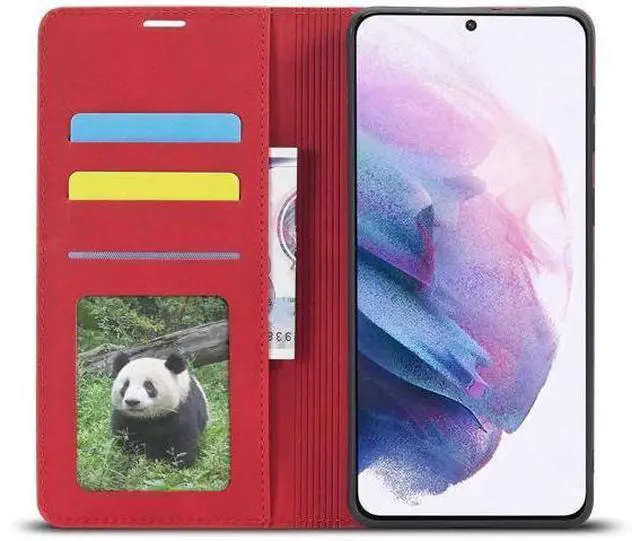Alt view image 3 of 14 - Case for Samsung Galaxy S25 5G 6.2 inch Premium PU Leather Phone Cover with Card Holder Stand, Shockproof Flip Wallet Cover Red