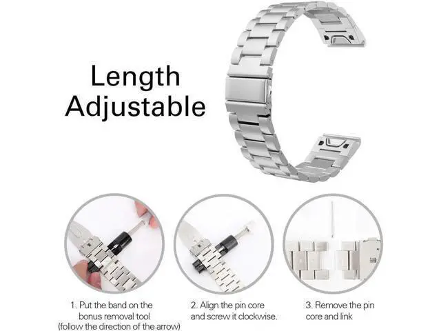 Alt view image 3 of 7 - Band Replacement Compatible with Garmin Fenix 5 / 5 Plus / Forerunner 935 / 945 Premium Stainless Steel Metal Watch Band with Quick Release Connector Fit Fenix 5 / 5 Plus / Forerunner 935 945