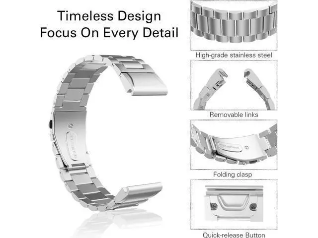 Alt view image 4 of 7 - Band Replacement Compatible with Garmin Fenix 5 / 5 Plus / Forerunner 935 / 945 Premium Stainless Steel Metal Watch Band with Quick Release Connector Fit Fenix 5 / 5 Plus / Forerunner 935 945
