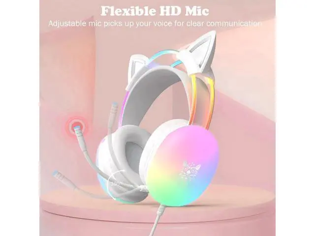 Alt view image 3 of 7 - Cat Ear Gaming Headset with Mic, RGB Rainbow Lighting, Surround Sound, 3.5mm Wired Over-Ear Headphones Gaming Headsets for PC/PS4/PS5/Switch/Laptop, Lightweight & Adjustable Headband