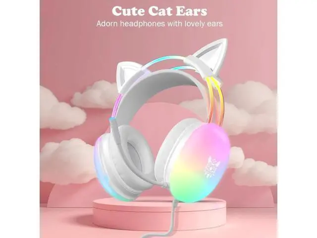 Alt view image 7 of 7 - Cat Ear Gaming Headset with Mic, RGB Rainbow Lighting, Surround Sound, 3.5mm Wired Over-Ear Headphones Gaming Headsets for PC/PS4/PS5/Switch/Laptop, Lightweight & Adjustable Headband