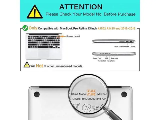 Alt view image 4 of 7 - Compatible with MacBook Pro 13 Inch Retina Case Model A1502 A1425 (Older Version Release 2015 - end 2012), Plastic Hard Shell Case with Keyboard Cover Dark Green