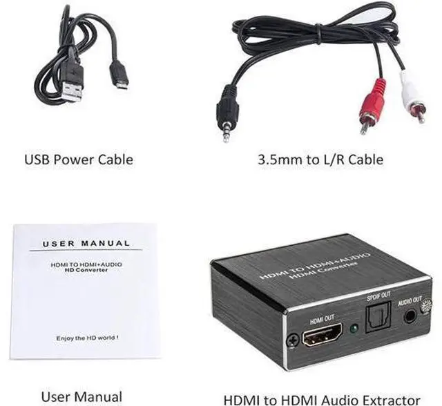 Alt view image 2 of 12 - 4K x 2K 3D HDMI to HDMI and Optical SPDIF + 3.5mm Stereo Audio Extractor Converter HDMI Audio Splitter Adapter for Blue-ray PC Laptop Xbox One HDTV