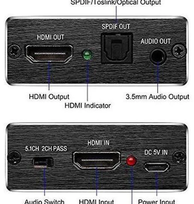 Alt view image 3 of 12 - 4K x 2K 3D HDMI to HDMI and Optical SPDIF + 3.5mm Stereo Audio Extractor Converter HDMI Audio Splitter Adapter for Blue-ray PC Laptop Xbox One HDTV