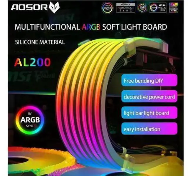 Alt view image 2 of 7 - COOLMOON AOSOR AL200 Lamp Tape 5V ARGB Aura Sync Flexible Light Bar Widening Bendable Multifunctional DIY for 3x8P Graphics Card