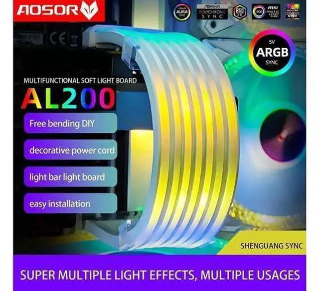 Alt view image 4 of 7 - COOLMOON AOSOR AL200 Lamp Tape 5V ARGB Aura Sync Flexible Light Bar Widening Bendable Multifunctional DIY for 3x8P Graphics Card
