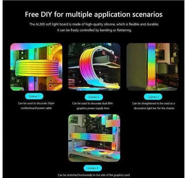 Alt view image 6 of 7 - COOLMOON AOSOR AL200 Lamp Tape 5V ARGB Aura Sync Flexible Light Bar Widening Bendable Multifunctional DIY for 3x8P Graphics Card