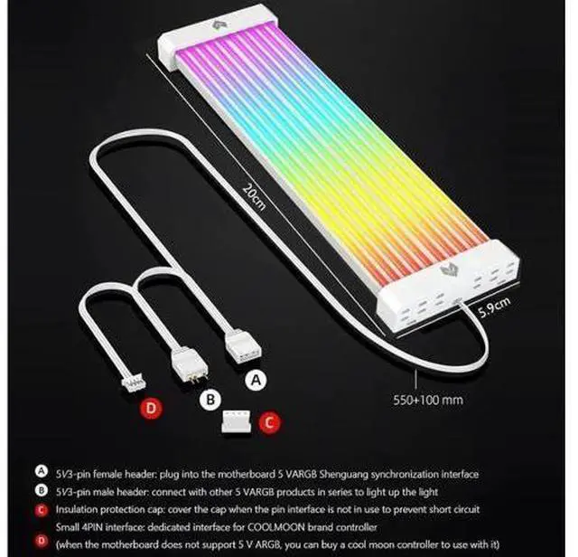 Alt view image 3 of 7 - COOLMOON AOSOR AL200 Lamp Tape 5V ARGB Aura Sync Flexible Light Bar Widening Bendable Multifunctional DIY for 3x8P Graphics Card