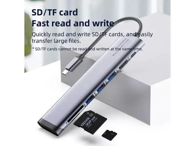 Alt view image 3 of 7 - USB C Hub Type C to HDMI-compatible Multi USB 3.0 2.0 Adapter PD Dock SD/Micro SD Card Reader for Macbook iPad Pro XPS
