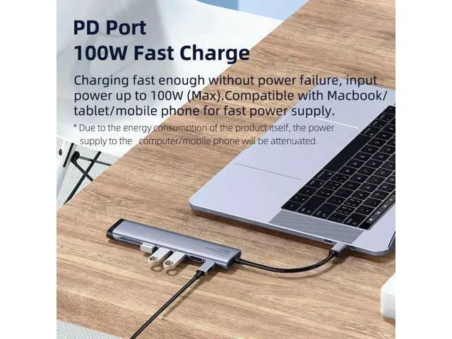 Alt view image 7 of 7 - USB C Hub Type C to HDMI-compatible Multi USB 3.0 2.0 Adapter PD Dock SD/Micro SD Card Reader for Macbook iPad Pro XPS