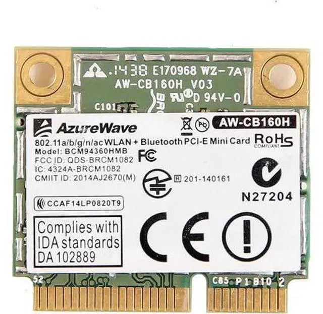 Main image of AzureWave AW-CB160H Broadcom BCM94360HMB 802.11AC 1300Mbps Wireless WIFI WLAN Bluetooth 4.0 Mini PCI-E Card + 20cm MHF4 Antennas