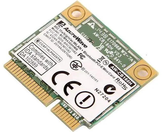 Alt view image 7 of 7 - AzureWave AW-CB160H Broadcom BCM94360HMB 802.11AC 1300Mbps Wireless WIFI WLAN Bluetooth 4.0 Mini PCI-E Card + 20cm MHF4 Antennas