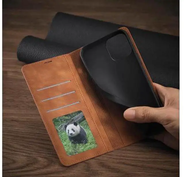 Alt view image 4 of 7 - Case for iPhone 12 Pro 6.1 inch and iPhone 12 6.1 inch Premium PU Leather Cover with Card Holder Kickstand Shockproof Flip Wallet Cover Brown