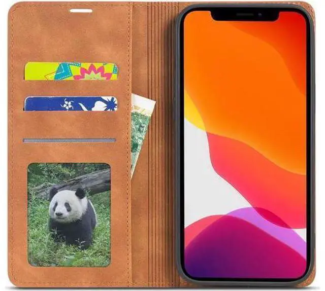 Alt view image 6 of 7 - Case for iPhone 12 Pro 6.1 inch and iPhone 12 6.1 inch Premium PU Leather Cover with Card Holder Kickstand Shockproof Flip Wallet Cover Brown