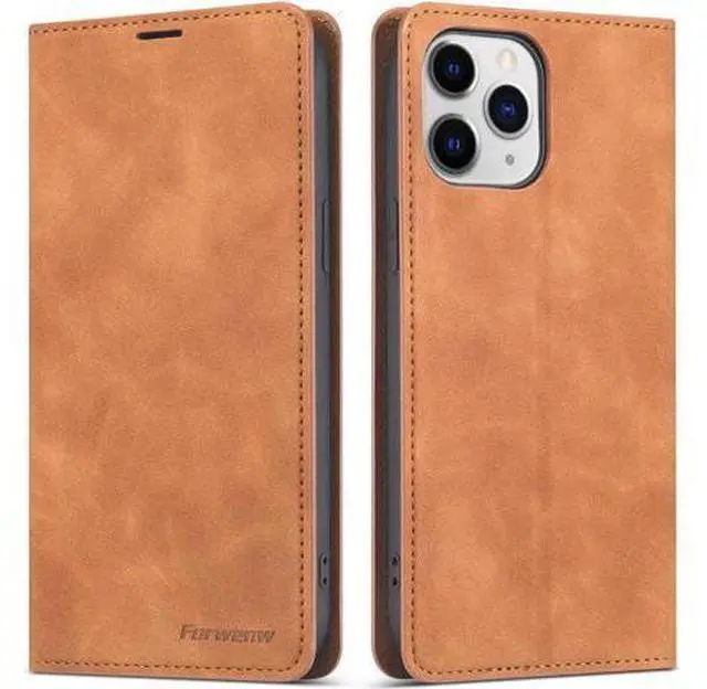 Main image of Case for iPhone 12 Pro 6.1 inch and iPhone 12 6.1 inch Premium PU Leather Cover with Card Holder Kickstand Shockproof Flip Wallet Cover Brown