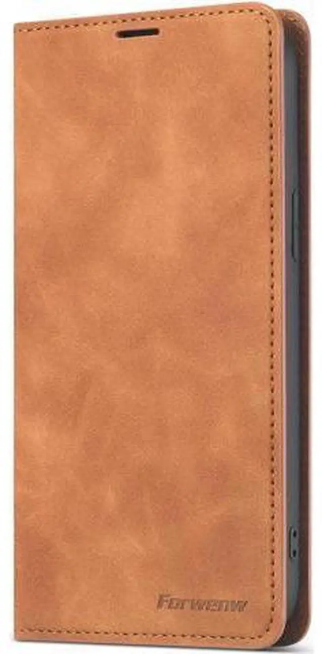 Alt view image 7 of 7 - Case for iPhone 12 Pro 6.1 inch and iPhone 12 6.1 inch Premium PU Leather Cover with Card Holder Kickstand Shockproof Flip Wallet Cover Brown