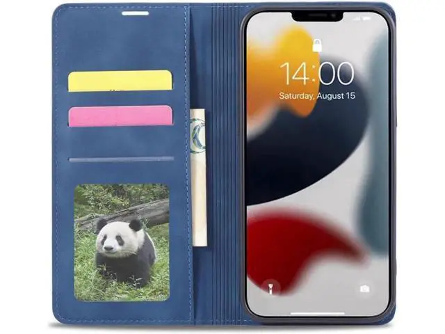 Alt view image 3 of 7 - Case for iPhone 15 Pro 6.1 inch Premium PU Leather Cover with Card Holder Kickstand Shockproof Flip Wallet Cover Blue