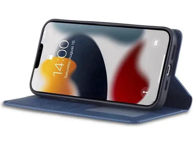 Alt view image 6 of 7 - Case for iPhone 15 Pro 6.1 inch Premium PU Leather Cover with Card Holder Kickstand Shockproof Flip Wallet Cover Blue