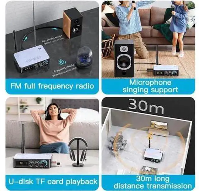 Main image of 4-in-1 Bluetooth 5.1 Transmitter Receiver for TV Wireless Bluetooth Adapter with Optical AUX RCA 6.5 Mic Connection, Low Latency NFC Audio Adapter with FM Radio Simultaneously for Home Party KTV