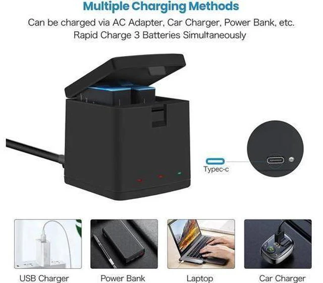 Alt view image 2 of 12 - Hero 9 / Hero 10 Replacement Batteries 2-Pack and 3-Channel USB Charger Compatible with GoPro Hero 10 Black / Hero 9 Black AHDBT-901 (Fully Compatible with GoPro Hero9 / Hero10 Battery and Charger)