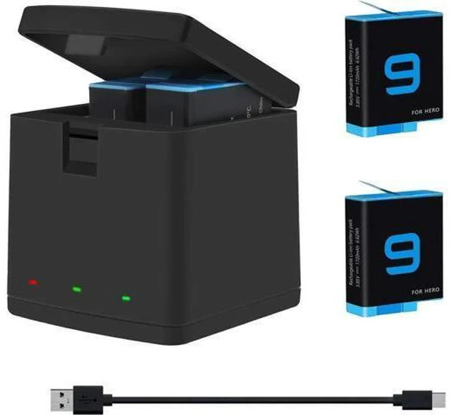 Main image of Hero 9 / Hero 10 Replacement Batteries 2-Pack and 3-Channel USB Charger Compatible with GoPro Hero 10 Black / Hero 9 Black AHDBT-901 (Fully Compatible with GoPro Hero9 / Hero10 Battery and Charger)