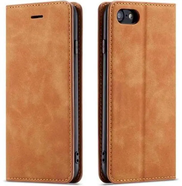 Main image of for iPhone 16e Case, Premium PU Leather Cover TPU Bumper with Card Holder Kickstand Hidden Magnetic Adsorption Shockproof Flip Wallet Cover Brown