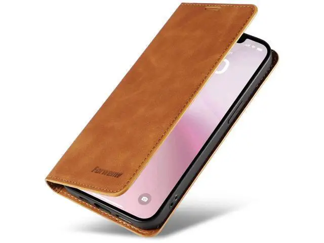 Alt view image 2 of 7 - for iPhone 16e Case, Premium PU Leather Cover TPU Bumper with Card Holder Kickstand Hidden Magnetic Adsorption Shockproof Flip Wallet Cover Brown