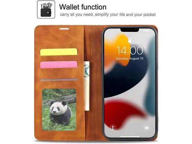 Alt view image 7 of 7 - for iPhone 16e Case, Premium PU Leather Cover TPU Bumper with Card Holder Kickstand Hidden Magnetic Adsorption Shockproof Flip Wallet Cover Brown