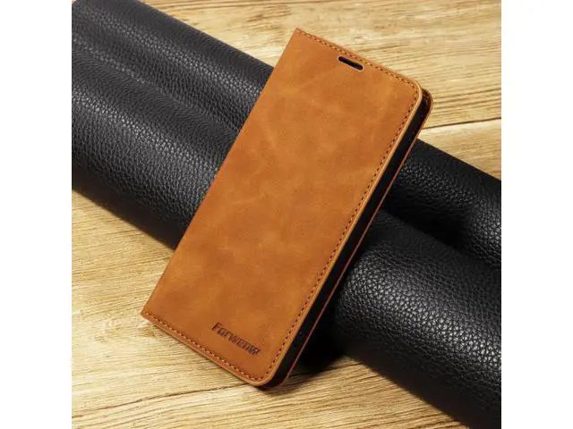 Alt view image 5 of 7 - for iPhone 16e Case, Premium PU Leather Cover TPU Bumper with Card Holder Kickstand Hidden Magnetic Adsorption Shockproof Flip Wallet Cover Brown
