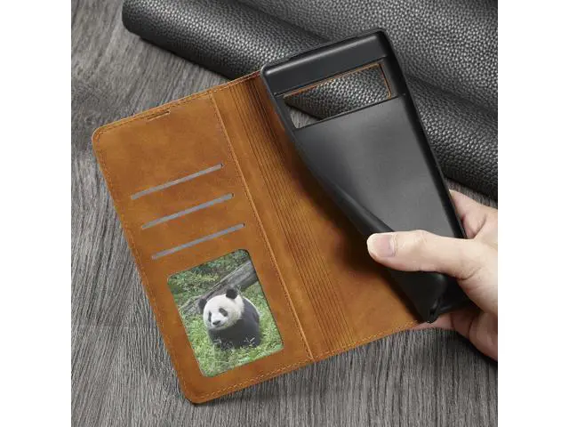 Alt view image 2 of 7 - Case for Google Pixel 6 Pro 5G 6.71 inch Premium PU Leather Cover with Card Holder Kickstand Shockproof Flip Wallet Cover Brown