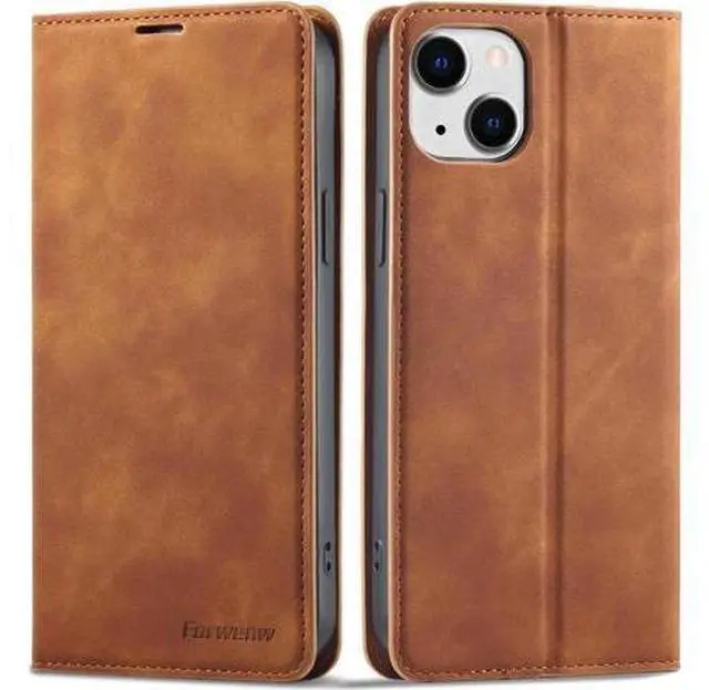 Main image of Case for iPhone 14 Plus 6.7 inch Premium PU Leather Cover with Card Holder Kickstand Shockproof Flip Wallet Cover Brown