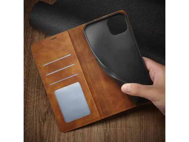 Alt view image 2 of 7 - Case for iPhone 14 Plus 6.7 inch Premium PU Leather Cover with Card Holder Kickstand Shockproof Flip Wallet Cover Brown