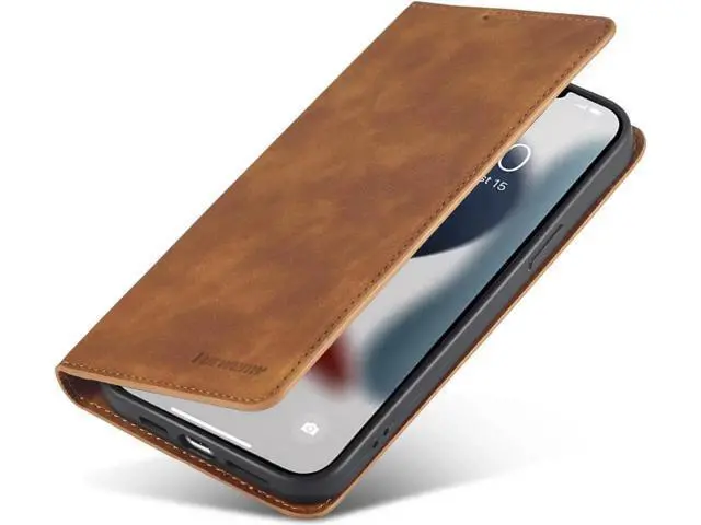 Alt view image 4 of 7 - Case for iPhone 14 Plus 6.7 inch Premium PU Leather Cover with Card Holder Kickstand Shockproof Flip Wallet Cover Brown