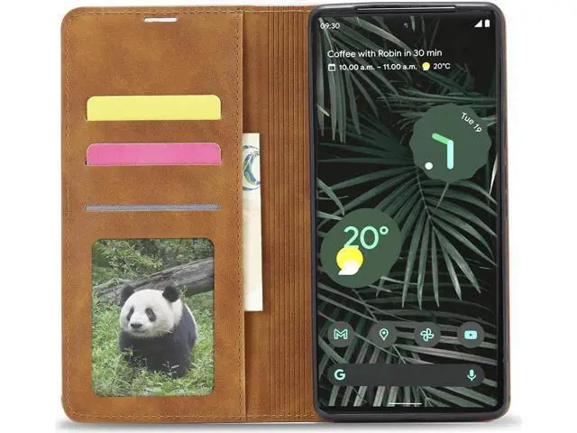 Alt view image 7 of 7 - Case for Google Pixel 6 Pro 5G 6.71 inch Premium PU Leather Cover with Card Holder Kickstand Shockproof Flip Wallet Cover Brown