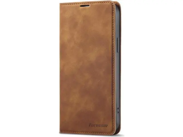 Alt view image 7 of 7 - Case for iPhone 14 Plus 6.7 inch Premium PU Leather Cover with Card Holder Kickstand Shockproof Flip Wallet Cover Brown