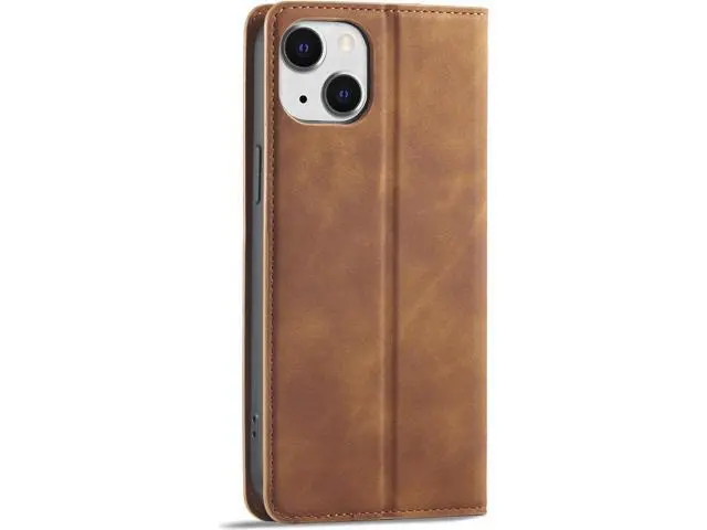 Alt view image 6 of 7 - Case for iPhone 14 Plus 6.7 inch Premium PU Leather Cover with Card Holder Kickstand Shockproof Flip Wallet Cover Brown
