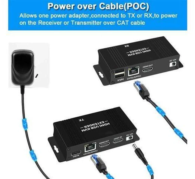 Alt view image 3 of 14 - HDMI KVM USB Extender 1080P 60Hz, HDMI KVM USB Extender Over Cat5/6 Ethernet Cable Signal Extension to 196FT/60M Support USB Keyboard Mouse Plug & Play (Transmitter and Receiver)