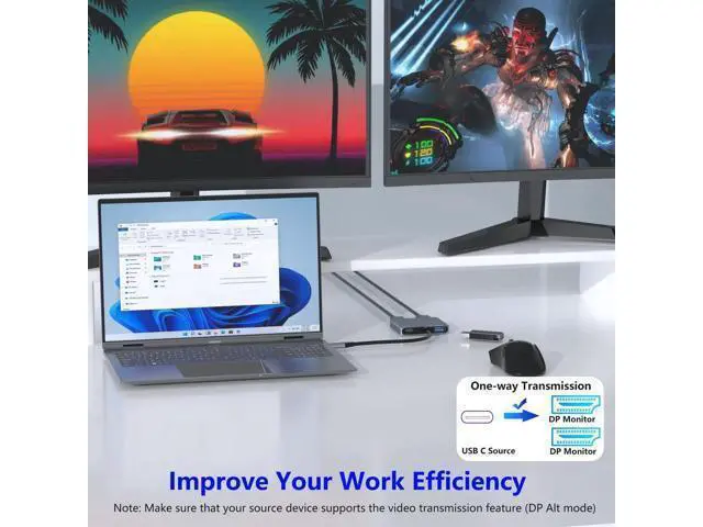 Alt view image 2 of 7 - AOMOPROING DisplayPort Splitter for Dual Monitors, 4K@60Hz USB-C to DisplayPort Adapter, Type-C Docking Station for HP/Mac, Display Port MST Hub with USB3.0/PD, Display Port Splitter for Dual Monitors