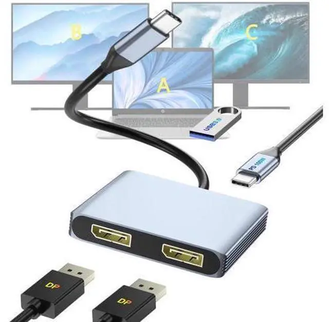 Main image of AOMOPROING DisplayPort Splitter for Dual Monitors, 4K@60Hz USB-C to DisplayPort Adapter, Type-C Docking Station for HP/Mac, Display Port MST Hub with USB3.0/PD, Display Port Splitter for Dual Monitors