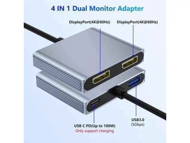 Alt view image 4 of 7 - AOMOPROING DisplayPort Splitter for Dual Monitors, 4K@60Hz USB-C to DisplayPort Adapter, Type-C Docking Station for HP/Mac, Display Port MST Hub with USB3.0/PD, Display Port Splitter for Dual Monitors