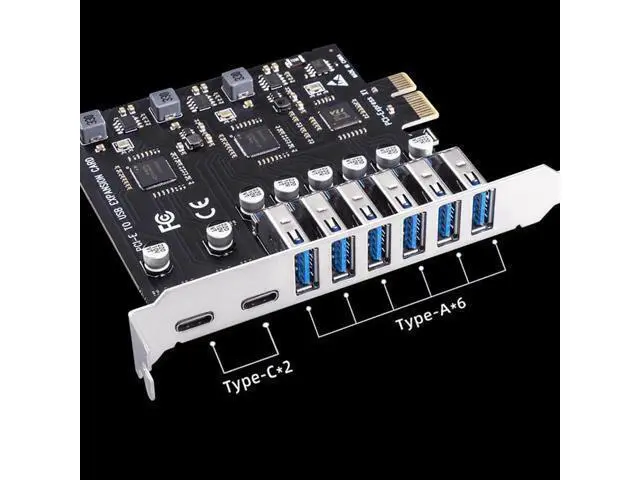 Alt view image 5 of 6 - USB 3.2 Card PCIe X1 To USB Gen1 5Gbps 8 Port (6 USB A +2 Type C) Chip VL805+NEC720210 Converter Adapter Expansion PCIE Splitter