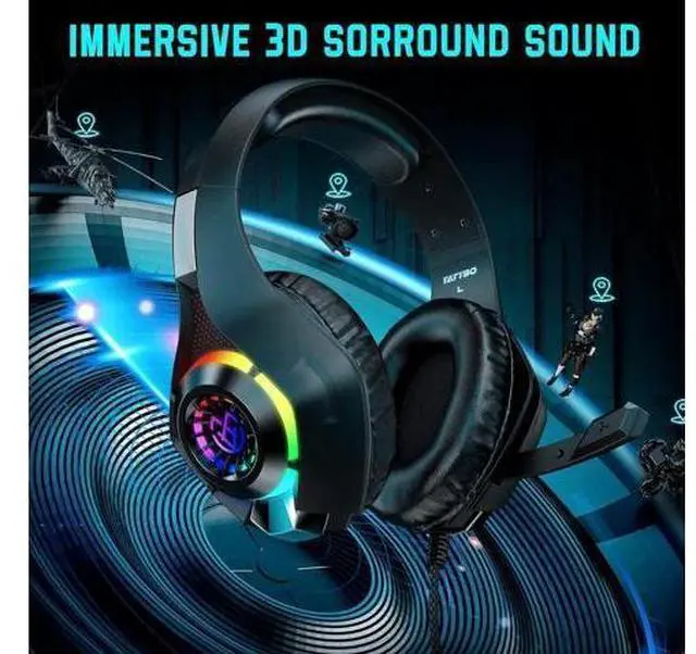 Main image of Wired Gaming Headset for PS4 PS5 Switch Xbox One PC with RGB Light, Noise Canceling Mic, Surround Sound Gaming Headphones