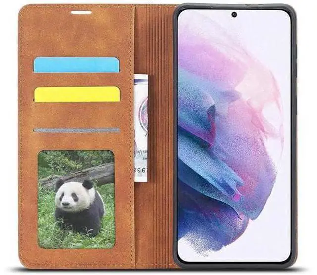 Alt view image 3 of 14 - Case for Samsung Galaxy S25 Plus 6.7 inch Premium PU Leather Phone Cover with Card Holder Stand, Shockproof Flip Wallet Cover Brown