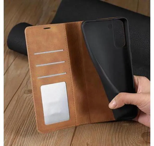 Alt view image 4 of 14 - Case for Samsung Galaxy S25 Plus 6.7 inch Premium PU Leather Phone Cover with Card Holder Stand, Shockproof Flip Wallet Cover Brown