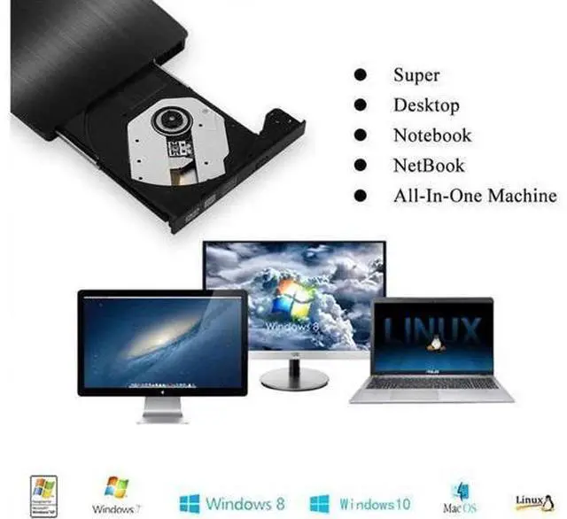 Alt view image 2 of 6 - Aomoproing External CD Drive, USB 3.0 Portable CD/DVD +/-RW Drive Slim DVD/CD ROM Rewriter Burner Superdrive High Speed Data Transfer for Laptop Desktop PC Windows and Linux OS Apple Mac