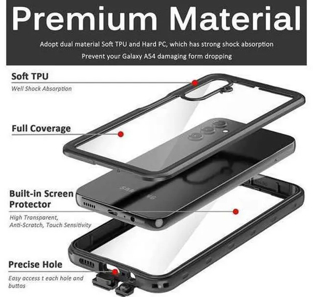 Alt view image 2 of 7 - For Samsung Galaxy A54 5G Waterproof Case, with Built-in Screen Protector, Full Protection Shockproof Dustproof Phone Cover for Samsung Galaxy A54 5G
