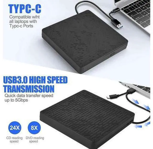 Alt view image 4 of 6 - External DVD Drive, USB3.0/Type-C DVD CD ROM +/-RW Player for Laptop, Optical Disk Burner with Hub, 2 USB 3.0 Port, SD/TF Port, Micro USB Type C Cord for PC Desktop Mac Book Windows 10/8/7 Linux OS