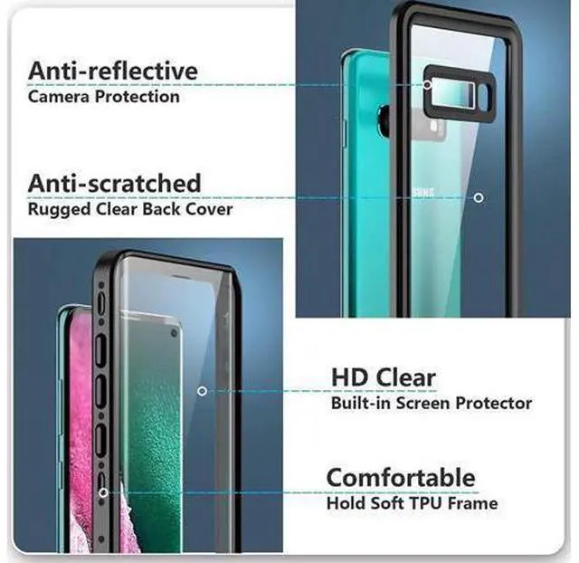 Alt view image 3 of 7 - For Samsung Galaxy S10 5G Case, S10 Waterproof Case with Built-in Screen Protector, Full Body Protective Heavy Duty Shockproof Cover IP68 Waterproof Clear Case for Samsung Galaxy S10 5G 6.7 inch